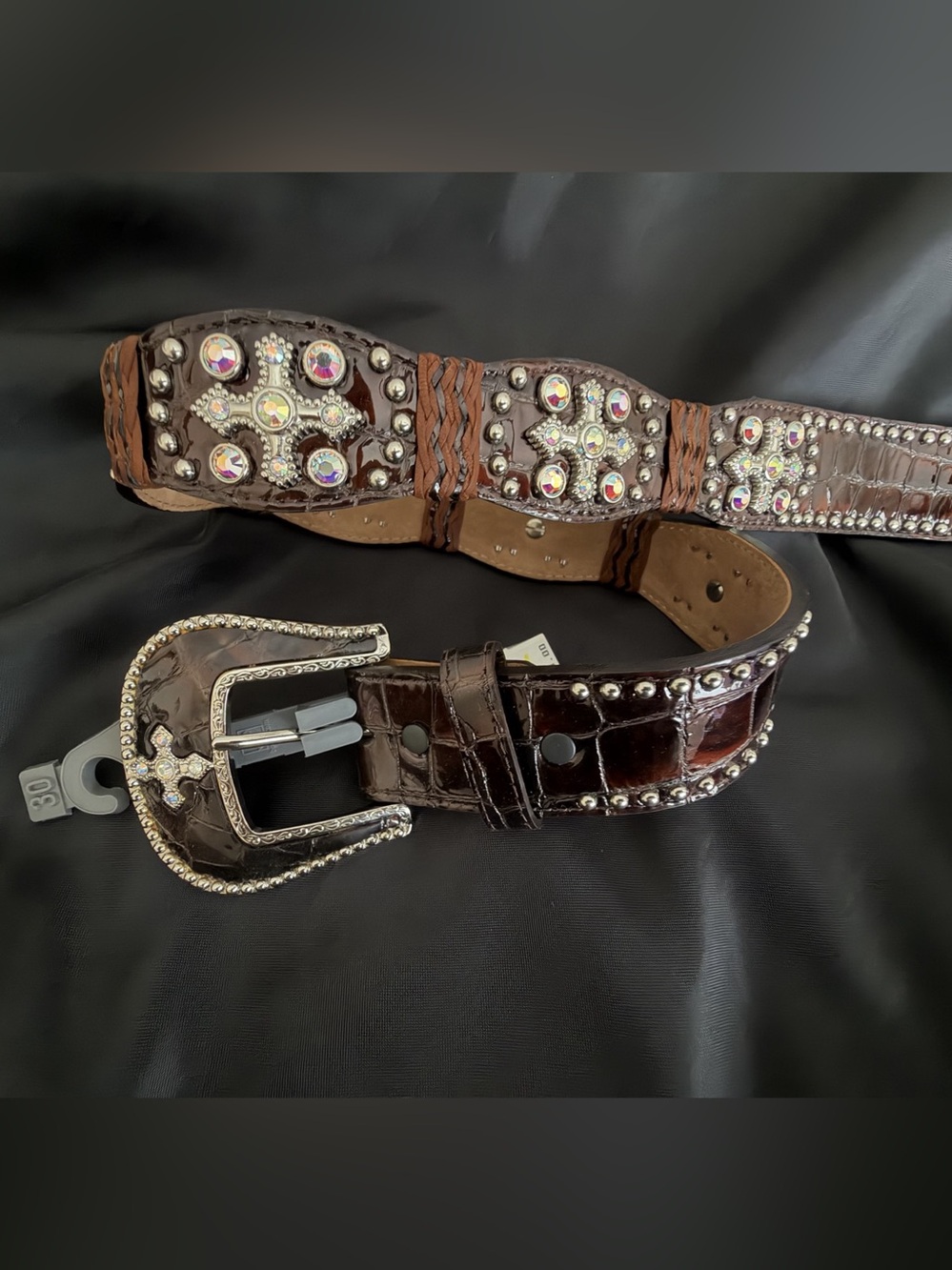Justin Boots x Brighton Embellished Belt in Brown Size 30
